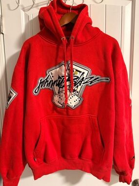 Red Hoodie with Ace of Spades Graphic Patch Rare Vintage 90’s hip hop method man